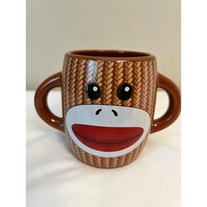 Gallerie Double Handled‎ Sock Monkey Mug 4" Tall